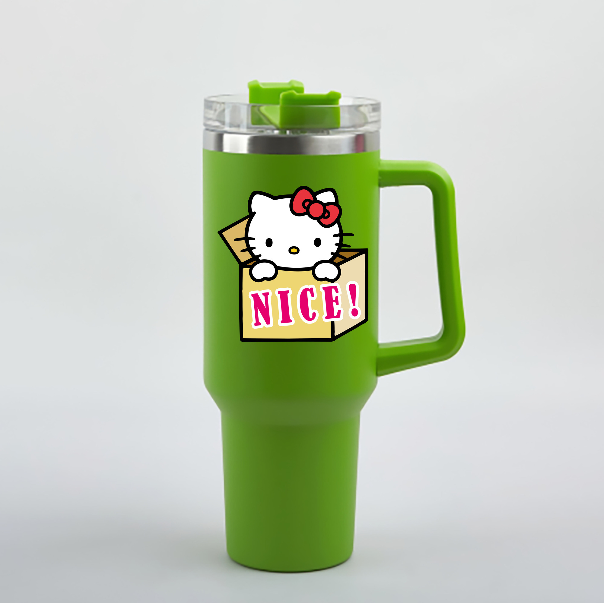 （画像用） Hello Kitty ハローキティ 1200mL車用タンブラー - クリスタルステッカー（プラスチックストロー付き）